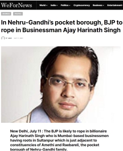 In Nehru-Gandhi’s pocket borough, BJP to rope in Businessman Ajay Harinath Singh.