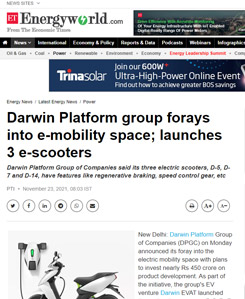 Darwin Platform group forays into e-mobility.